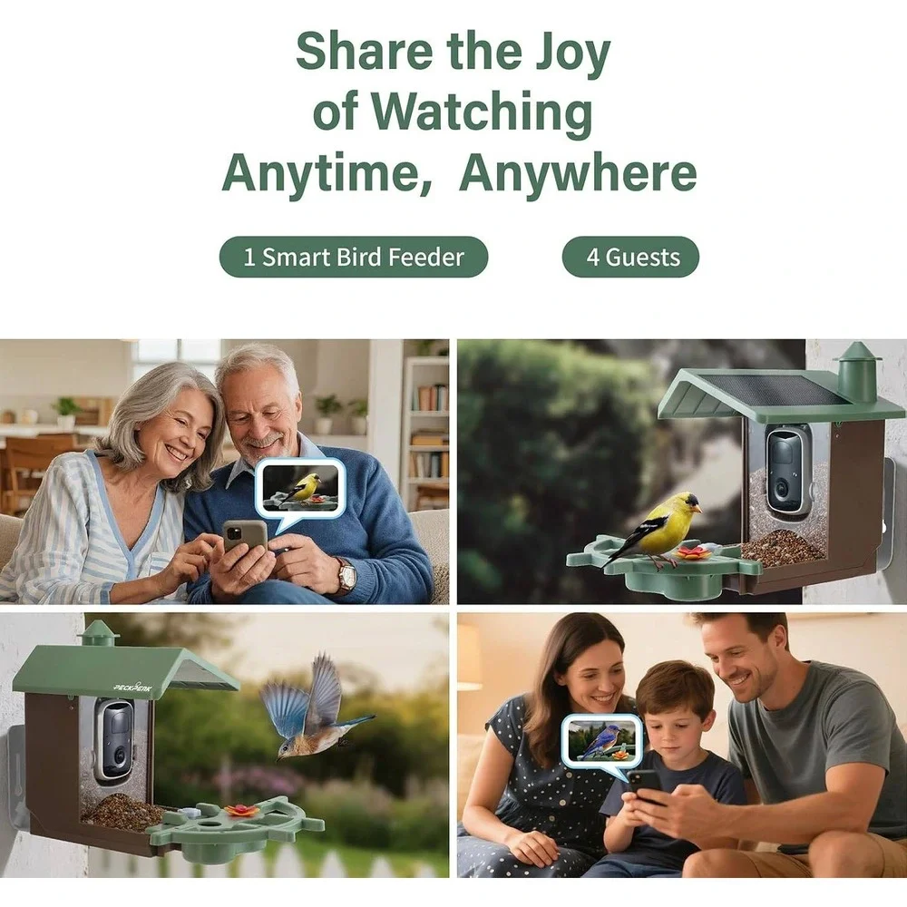 PeckPerk Smart Bird Feeder Solar Panel 2K UHD AI Identification